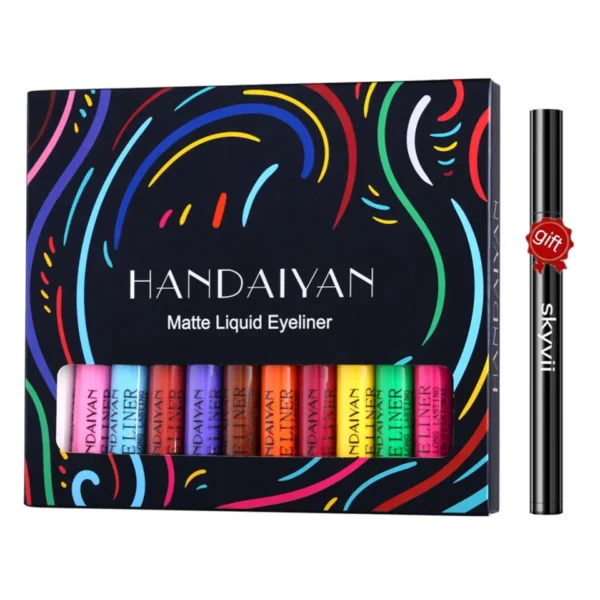 Sombras líquida Impermeável, Eyeliner Pen Set ( caneta ), de longa duração, fosco colorido Eye Liner, Quick Dry cosméticos, branco, forro verde, 12 cores - Image 8