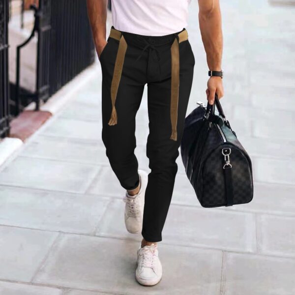 Calças masculina, lápis slim fit, calça monocromática, cordão casual, design de cordões, clássico, streetwear, moda, outono, 2023 - Image 4