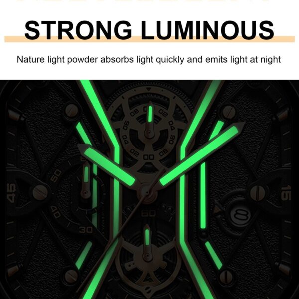 Relógios de pulso masculino, POEDAGAR,  Moda Masculina, Cronógrafo De Luxo Luminous Impermeável Data Homem Relógio Quadrado Dial Couro Quartz Relógios. - Image 4