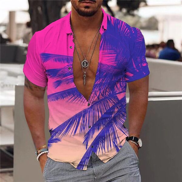 Camisas masculina havaiana slim, tops diários de férias, roupa casual, estampa floral elegante, folhas, social, moda casual, Y2k - Image 23