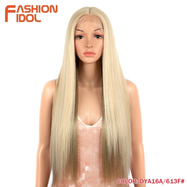 Peruca dianteira, moda ídolo cabelo sintético, do laço 30 Polegada peruca reta arco-íris colorido azul cosplay peruca resistente ao calor - Image 6