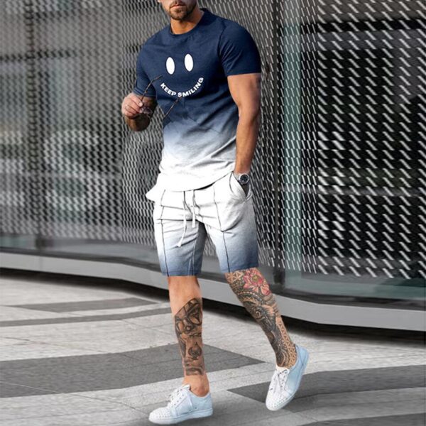 Camisetas + shorts masculino, conjunto, com padrão de rosto sorridente, grande roupa esportiva retrô, moda de rua casual, novo verão, 2023, 2 peças - Image 2