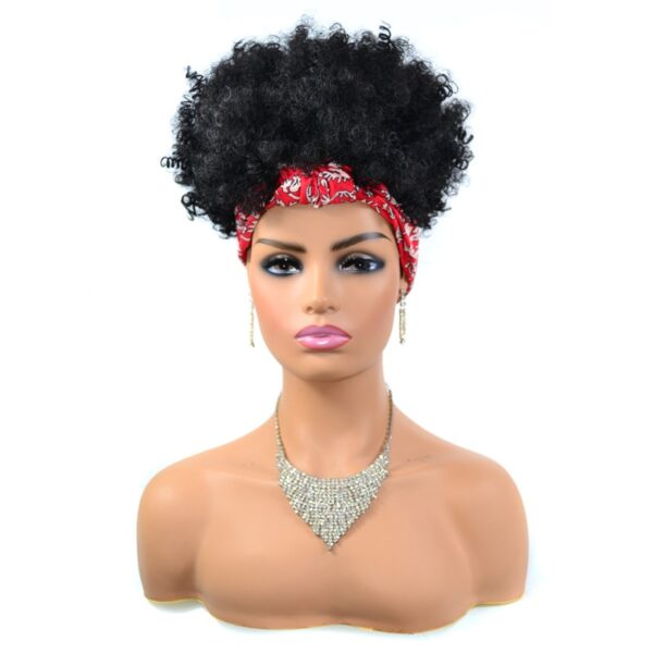 Perucas curta e encaracolada com bandana para mulheres negras, cachecol afro encaracolado, envoltório de turbante sintético, cabelo falso natural, uso diário - Image 10