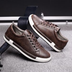 Sapatênis masculino de couro macio, calçados casuais, calçados masculinos planos, preto clássico, branco, amarelo, cinza, plus size 45