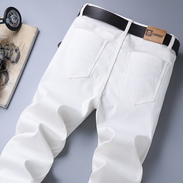 Calças masculina jeans branca stretch regular fit, calça jeans masculina, estilo clássico, casual, de algodão, primavera, verão - Image 8