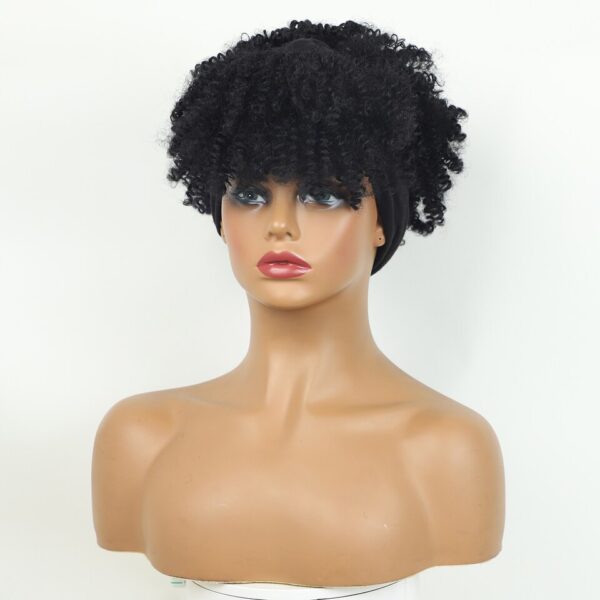 Perucas curta e encaracolada com bandana para mulheres negras, cachecol afro encaracolado, envoltório de turbante sintético, cabelo falso natural, uso diário - Image 35