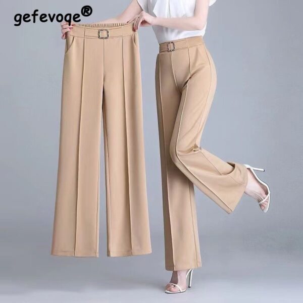 Calças feminina com cinto, de perna larga, calça reta, bolsos de cintura alta, moda elegante, primavera, verão, 4XL, 2023 - Image 4