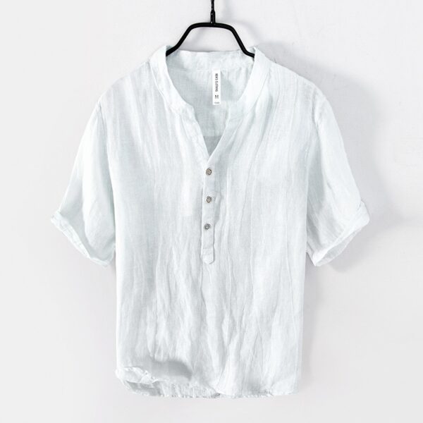 Camisas masculina de manga curta de linho puro, monocromática fina, roupas vintage finas, tamanho grande, BL888, verão, novo, 2023 - Image 8