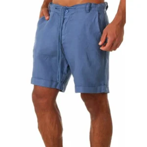 Bermudas masculina de linho de algodão, verão respirável cor sólida shorts, joggers casual streetwear