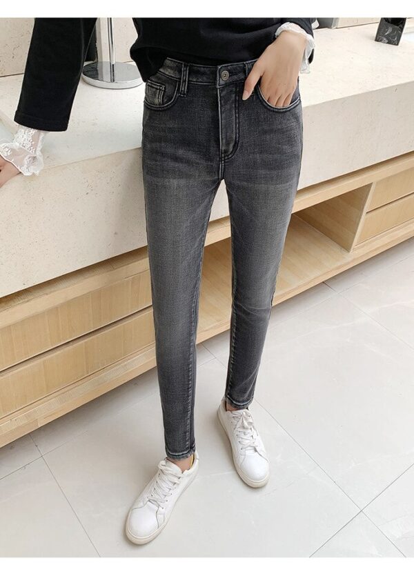 Calças feminina Jeans magro de veludo grosso de cintura alta, velo simples, slim fit, stretch, jeans casual feminino, calça lápis, inverno - Image 2