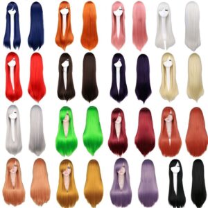 Perucas longa reta, cosplay, Qqxcaiw, traje festa preto vermelho ombre resistente ao calor perucas de cabelo sintético