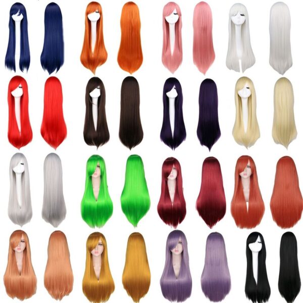 Perucas longa reta, cosplay, Qqxcaiw, traje festa preto vermelho ombre resistente ao calor perucas de cabelo sintético