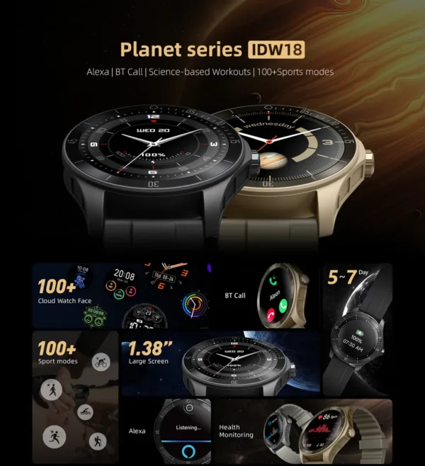 Relógios de pulso, inteligente, unissex, JWMOVE-IDW18, 1.38 Polegada tela, freqüência cardíaca em tempo real, 5ATM, chamada Bluetooth, monitor de estresse, esporte - Image 3
