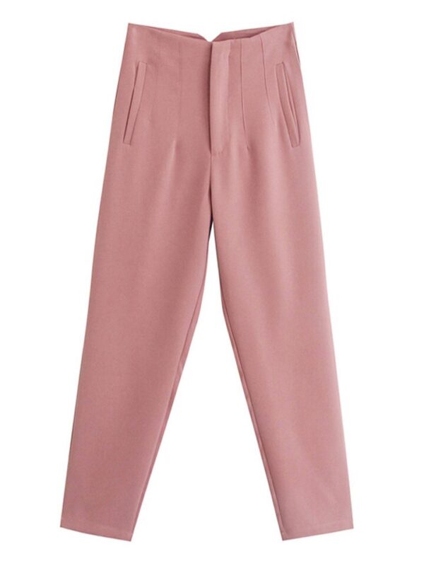 Calças feminina cintura alta, Pai Rann, elegantes e casuais, bege, calças justas femininas, moda, primavera - Image 27