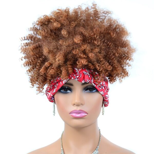 Perucas curta e encaracolada com bandana para mulheres negras, cachecol afro encaracolado, envoltório de turbante sintético, cabelo falso natural, uso diário - Image 33