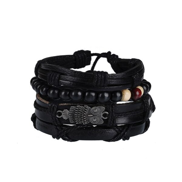 Pulseiras masculina vintage de couro multicamadas, caveira gótica, metal estrela - Image 10