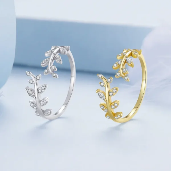 Anéis feminino prata esterlina, Bamoer-925, jóias finas com design delicado folha, 2 cores, estilo coreano, presente - Image 3