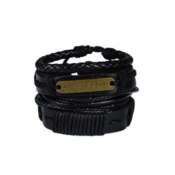 Pulseiras masculina vintage de couro multicamadas, caveira gótica, metal estrela - Image 21