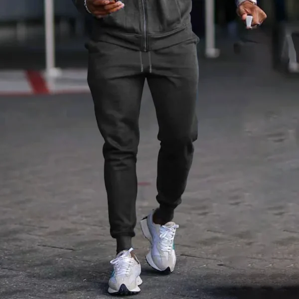 Calças e blusa (conjunto) masculino em Moletom monocromático , cintura com cordões, calça jogger justa, calça de ginástica de corrida, lazer, primavera, outono, novo - Image 4