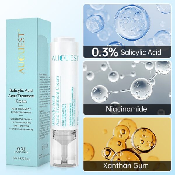 Creme facial acne ácido salicílico, AUQUEST, Clareamento Tratamento Facial, Ácido Hialurônico, Pontos Pretos, Remover Cuidados Com A Pele, Beleza Saúde - Image 3