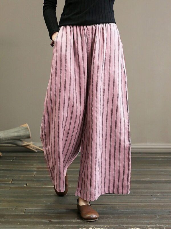 Calças feminina larga listrada vintage, calça capri reta de cintura alta com estampa, calça de algodão fina, 4XL, outono, 2023 - Image 10