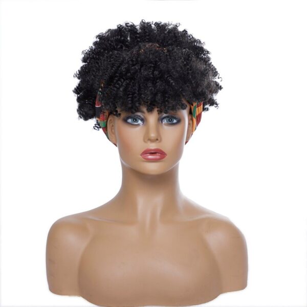 Perucas curta e encaracolada com bandana para mulheres negras, cachecol afro encaracolado, envoltório de turbante sintético, cabelo falso natural, uso diário - Image 31