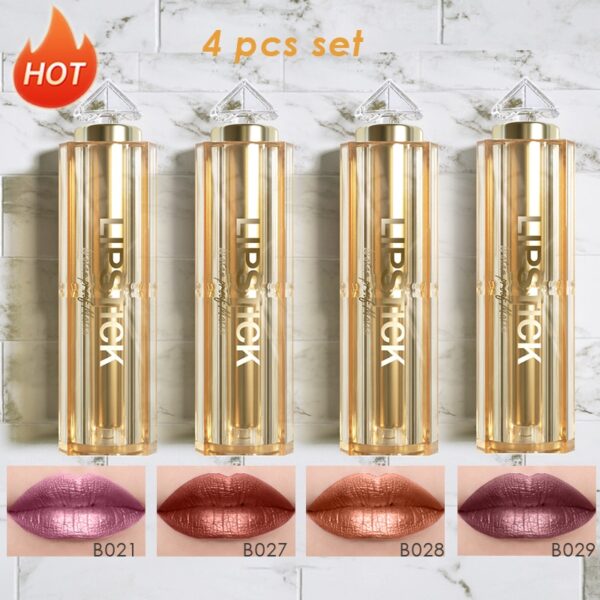 Batom brilho perolado, kit 4 pçs, coreano de longa duração à prova d água, magia, shimmer nude cor glitter batom fosco - Image 13