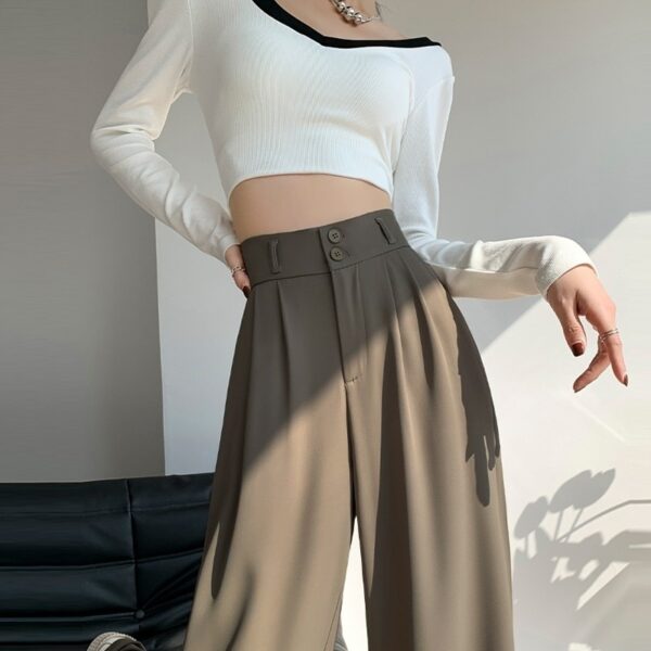 Calças feminina casual de pernas largas, solta reta calça cargosa, moda coreana - Image 3
