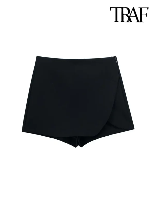 Shorts/Saias feminina, TRAF, auto-sobreposição, cintura alta, zíper lateral, vintage, estilo pareo, moda feminina - Image 2
