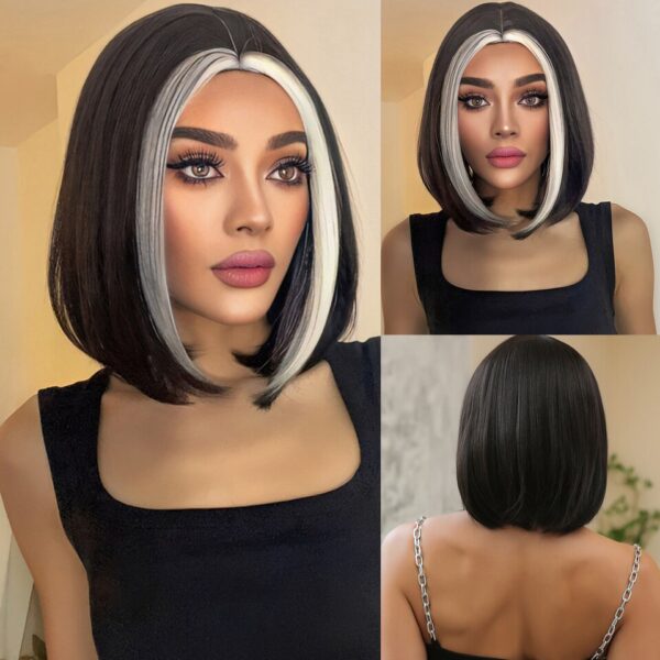 Perucas sintética curta com franja, Wine vermelho, borgonha natural bob peruca reta para preto feminino festa cosplay traje resistente ao calor - Image 24