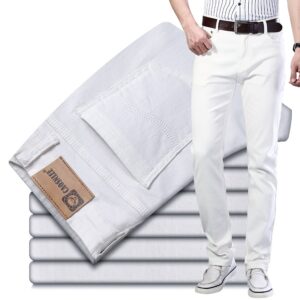 Calças masculina jeans branca stretch regular fit, calça jeans masculina, estilo clássico, casual, de algodão, primavera, verão