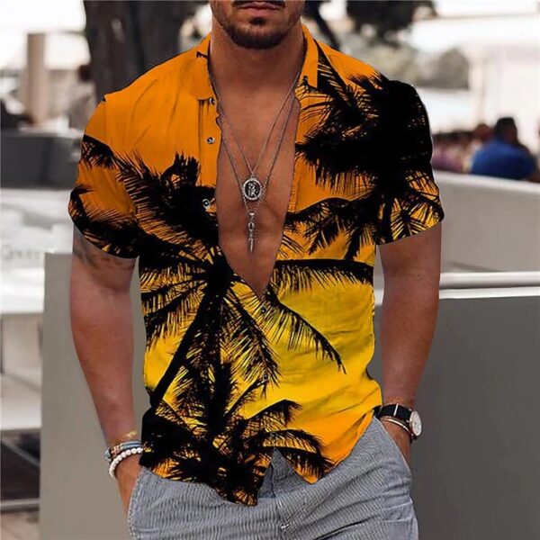 Camisas masculina havaiana slim, tops diários de férias, roupa casual, estampa floral elegante, folhas, social, moda casual, Y2k - Image 15