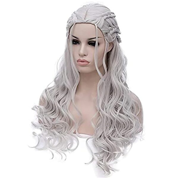 Perucas cabelo sintético, HAIRJOY Daenerys Targaryen, Prata Longo Trançado Traje Cosplay Rainha Lolita. - Image 11