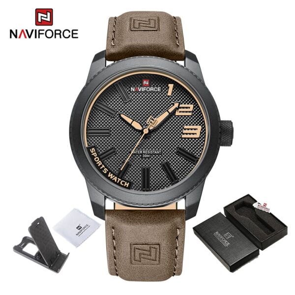Relógio de pulso militar Naviforce, esportes anti-choque pulseira de couro à prova d água, moda relógio verde, de quartzo, de pulso. - Image 16