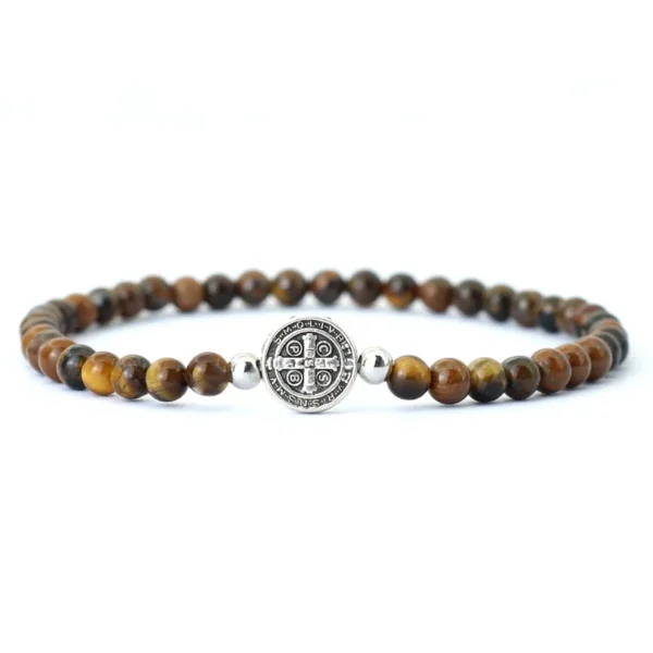 Pulseiras de Madeira unissex, frisada, 4mm Pulseira Cruzada, Olhos De Tigre Naturais, Pulseira De Madeira, Meditação, Jesus, Fé - Image 6