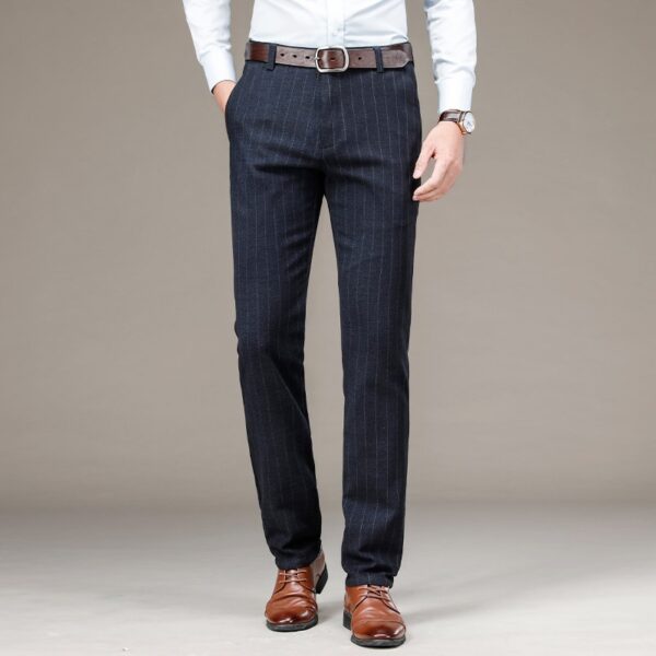 Calças masculina com padrão de listras, social, Oussyu, stretch para negócios, cinza, azul e preto, roupas de alta qualidade, novas - Image 2