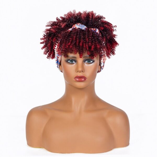Perucas curta e encaracolada com bandana para mulheres negras, cachecol afro encaracolado, envoltório de turbante sintético, cabelo falso natural, uso diário - Image 3