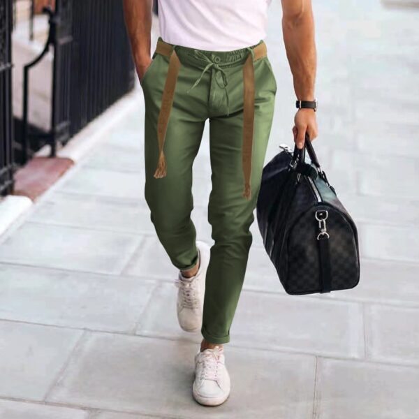 Calças masculina, lápis slim fit, calça monocromática, cordão casual, design de cordões, clássico, streetwear, moda, outono, 2023 - Image 10