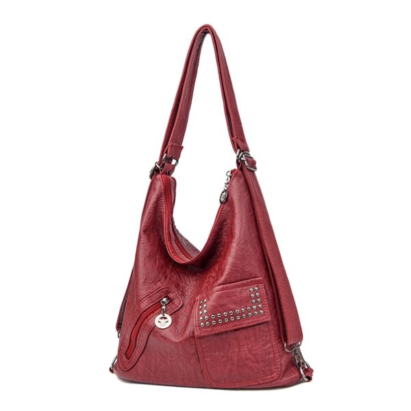 Bolsas feminina preta grande, bolso múltiplo, couro PU, bolsa de ombro, decoração rebite, vintage, mochila. - Image 6