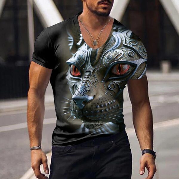 Camisetas masculina manga curta, animal estampada em 3D, tops com gola V, camiseta extragrande, roupas da moda de alta qualidade, verão - Image 5