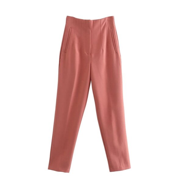Calças feminina reta, KONDALA-moda chique, roupas de escritório, vintage, cintura alta, com zíper, 2023 - Image 10