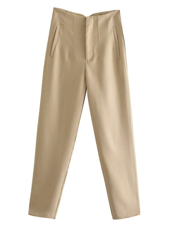 Calças feminina cintura alta, Pai Rann, elegantes e casuais, bege, calças justas femininas, moda, primavera - Image 15