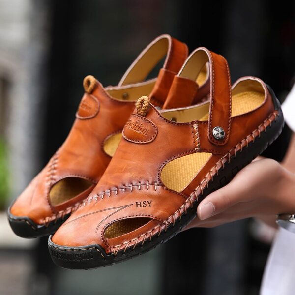 Chinelos masculino clássicos de couro genuíno, sandálias de verão, chinelo exterior, chinelos de borracha de praia respirável, chinelo masculino, 2023 - Image 3
