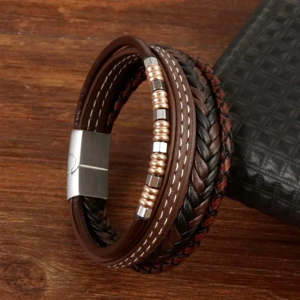 Pulseiras masculina couro, Jiayiqi,  Multilayer Bangle, Punk Beads, Ímã de Aço Inoxidável, Bangle Presente, Novo - Image 4