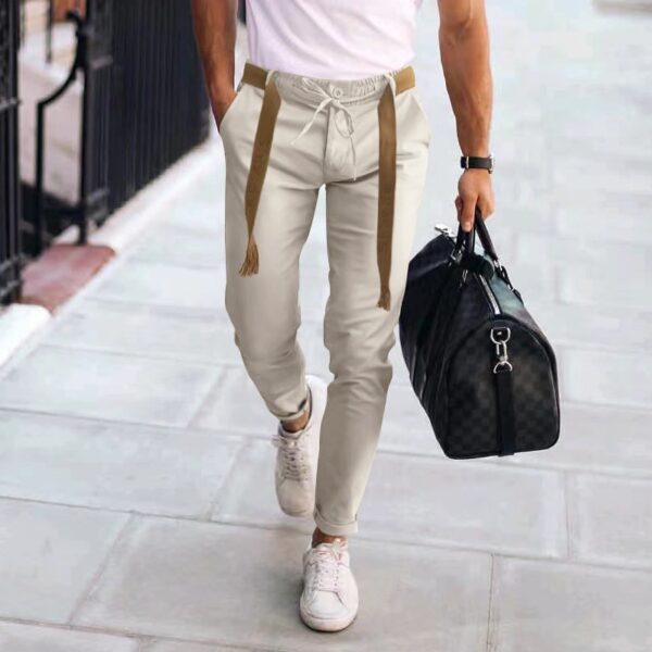 Calças masculina, lápis slim fit, calça monocromática, cordão casual, design de cordões, clássico, streetwear, moda, outono, 2023 - Image 3