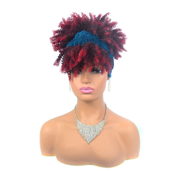 Perucas curta e encaracolada com bandana para mulheres negras, cachecol afro encaracolado, envoltório de turbante sintético, cabelo falso natural, uso diário - Image 15