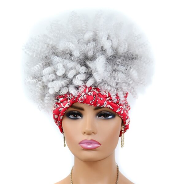 Perucas curta e encaracolada com bandana para mulheres negras, cachecol afro encaracolado, envoltório de turbante sintético, cabelo falso natural, uso diário - Image 4