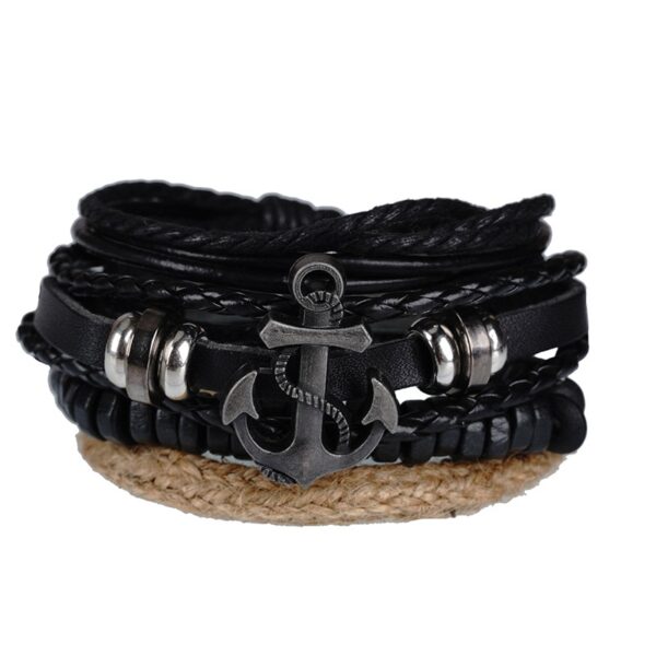 Pulseiras masculina vintage de couro multicamadas, caveira gótica, metal estrela - Image 37