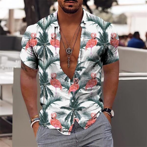 Camisas masculina havaiana slim, tops diários de férias, roupa casual, estampa floral elegante, folhas, social, moda casual, Y2k - Image 2