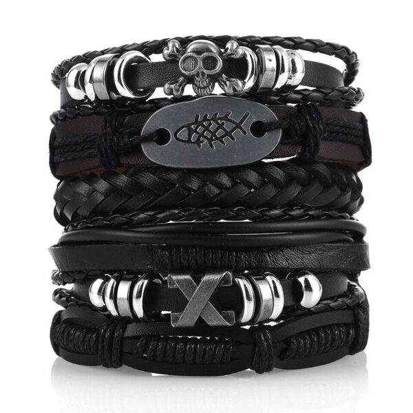 Pulseira couro ajustável, moda viking, mão, pulseiras tecido crânio, jóias ajustável conjunto - Image 8
